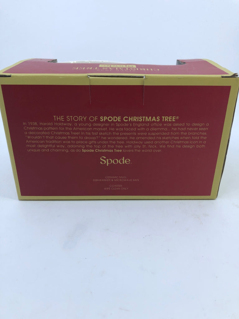 SPODE CHRISTMAS TREE MUG AND COASTER SET.