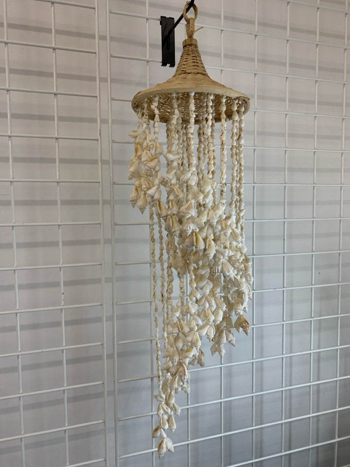 SEA SHELL WIND CHIME W/WOVEN TOP.