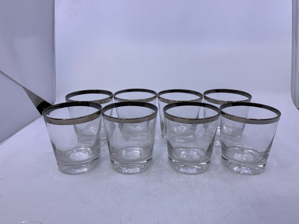 VTG 8 SILVER RIM SHORT GLASSES.