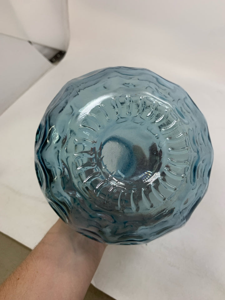 CIRCLE IMPRINTS LIGHT BLUE GLASS VASE.