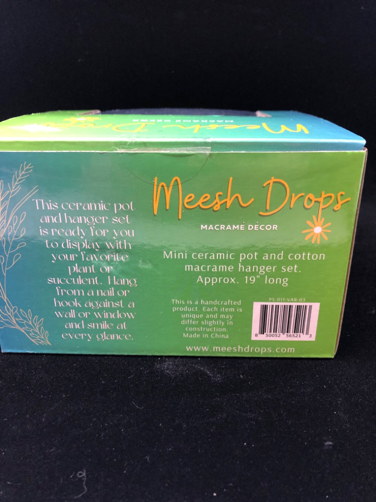 MACRAME DECOR CERAMIC POT W/HANGER IN BOX.