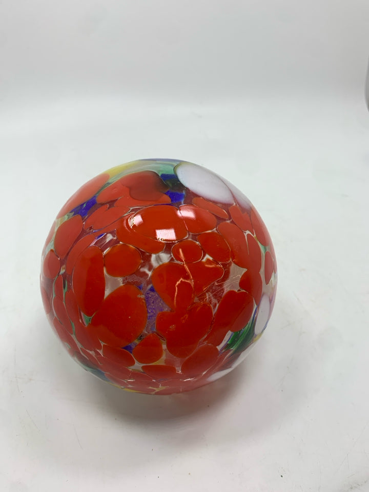 RED BLOWN GLASS HANGING ORB MADE IN POLAND.