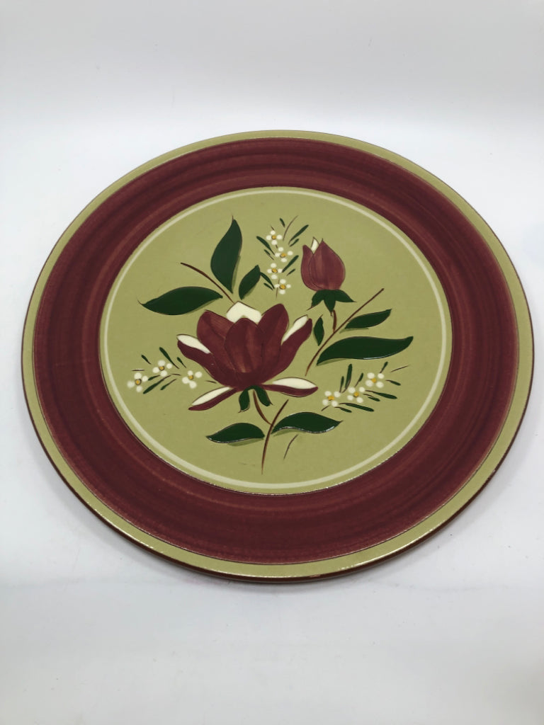 VTG RED & GREEN FLOWER PLATTER.