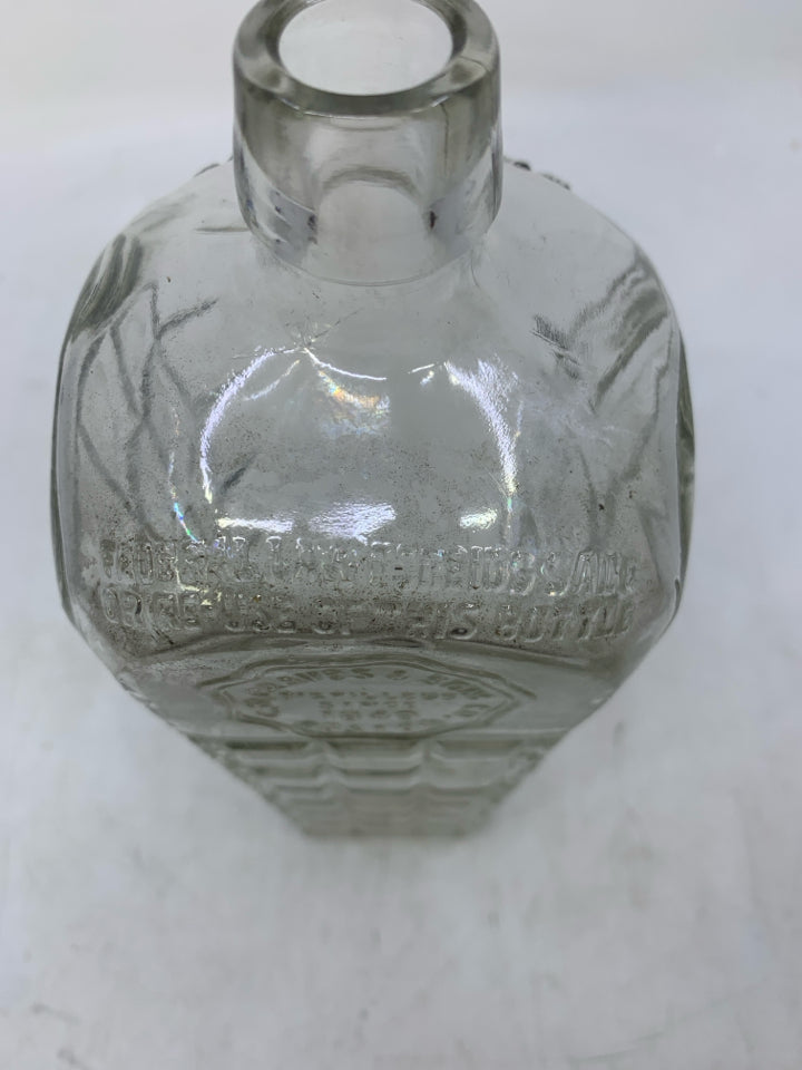 VTG EMPTY GLASS C H CRAVES & SONS DISTILLERS BOSTON EMBOSSED SQUARE DETAIL.