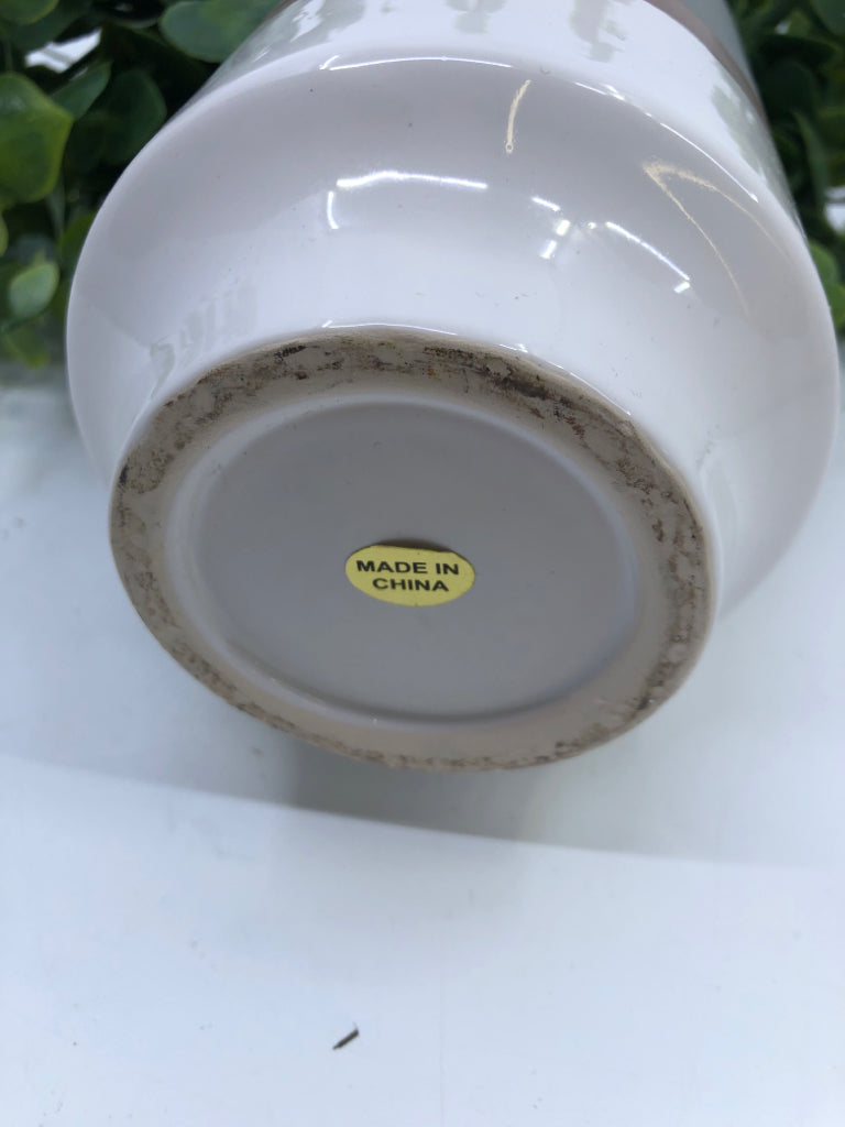 GREY AND WHITE PLANTER W FAUX FAUX SUCCULENT.
