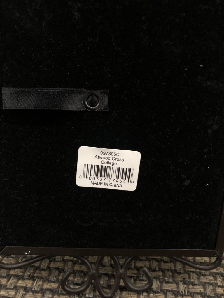 SCROLL METAL CROSS PICTURE FRAME W/ 5 SLOTS.