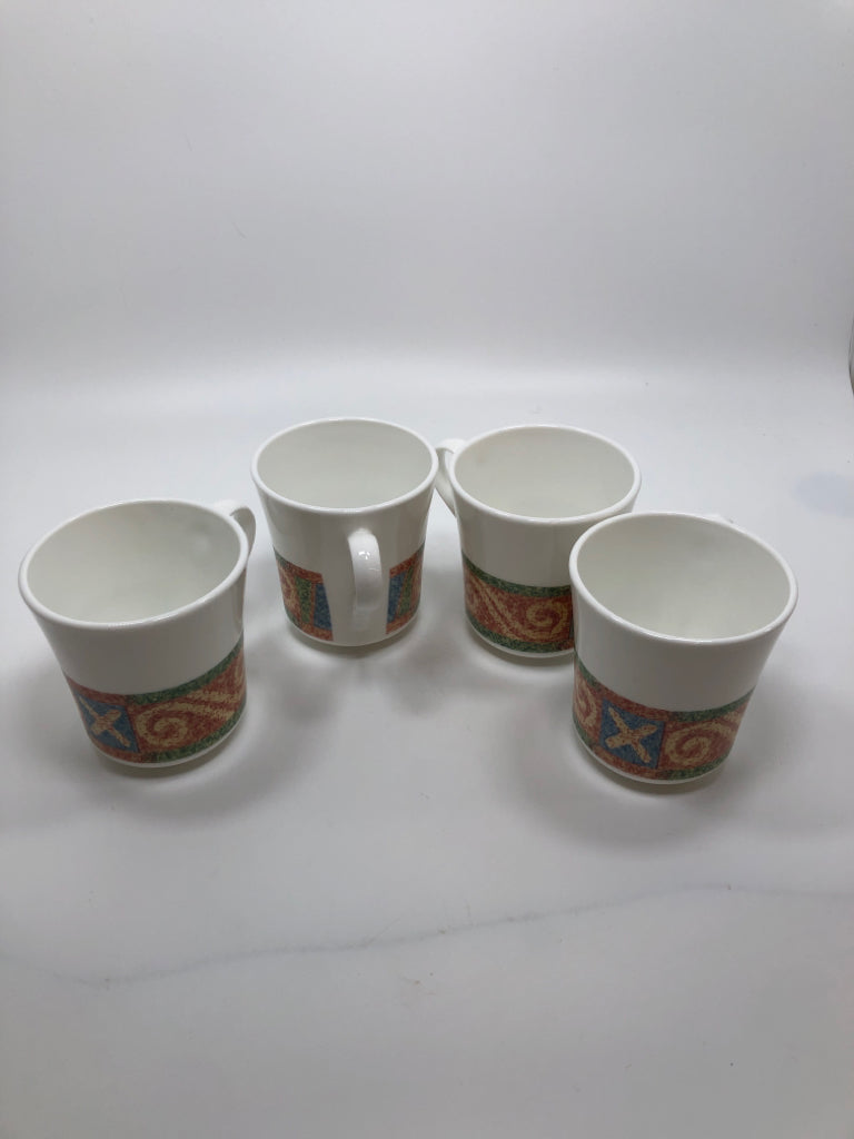 4PC CORELLE SAND ART COFFEE MUGS.