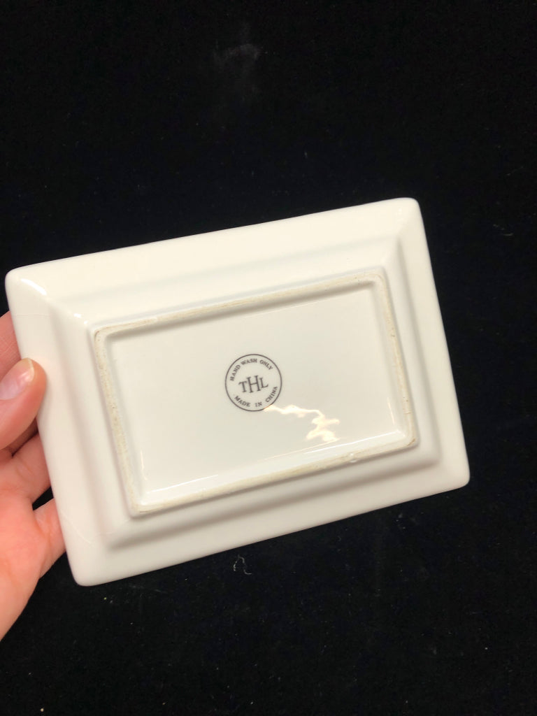 WHITE CERAMIC BUTTER DISH W/BUTTER DECAL.