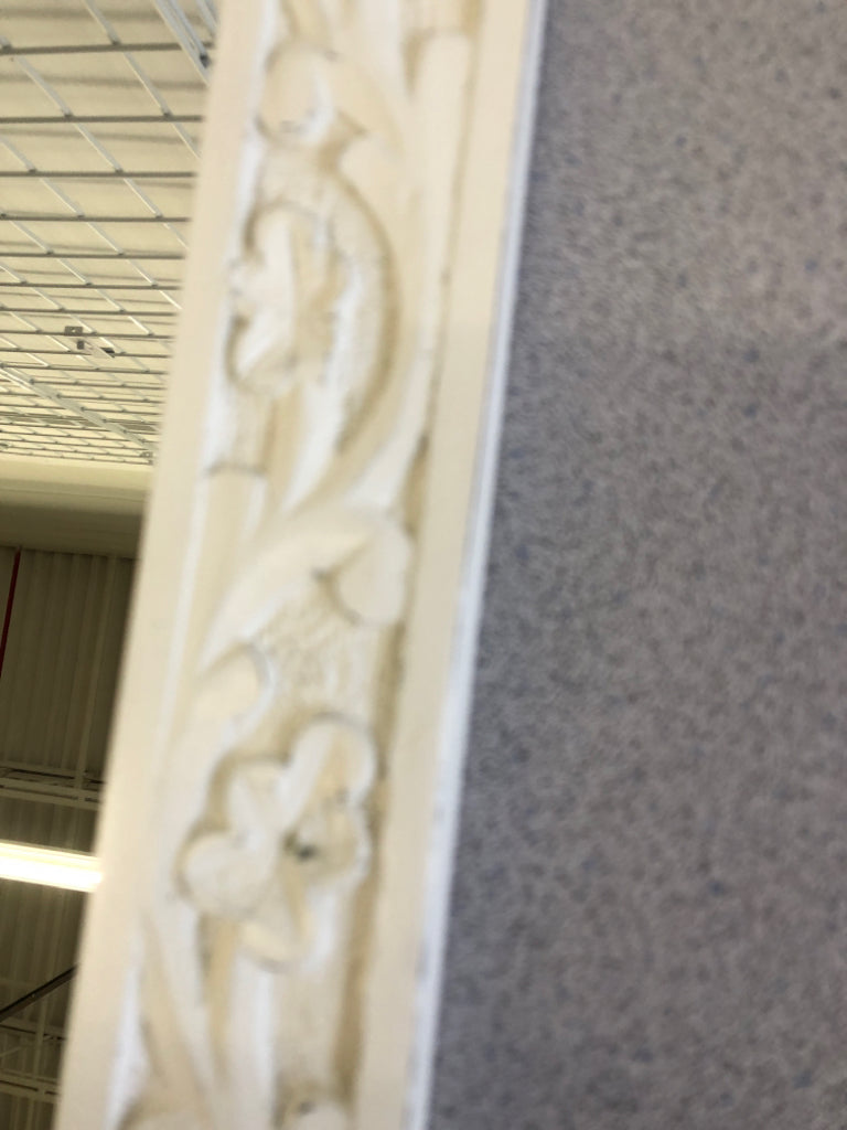 WHITE EMBOSSED MIRROR HANGING CANDLE HOLDER.