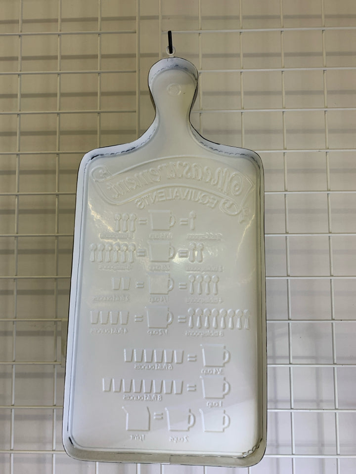 BLACK AND WHITE METAL MEASUREMENTS WALL HANGING.