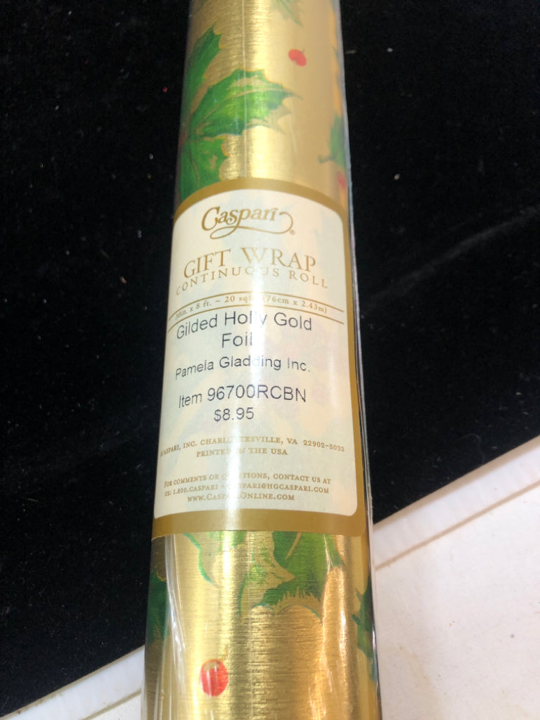 NIP GILDED HOLLY GOLD WRAPPING PAPER.
