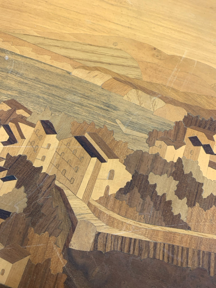 WOOD INLAY ITALY LANDSCAPE WALL-HANGING.