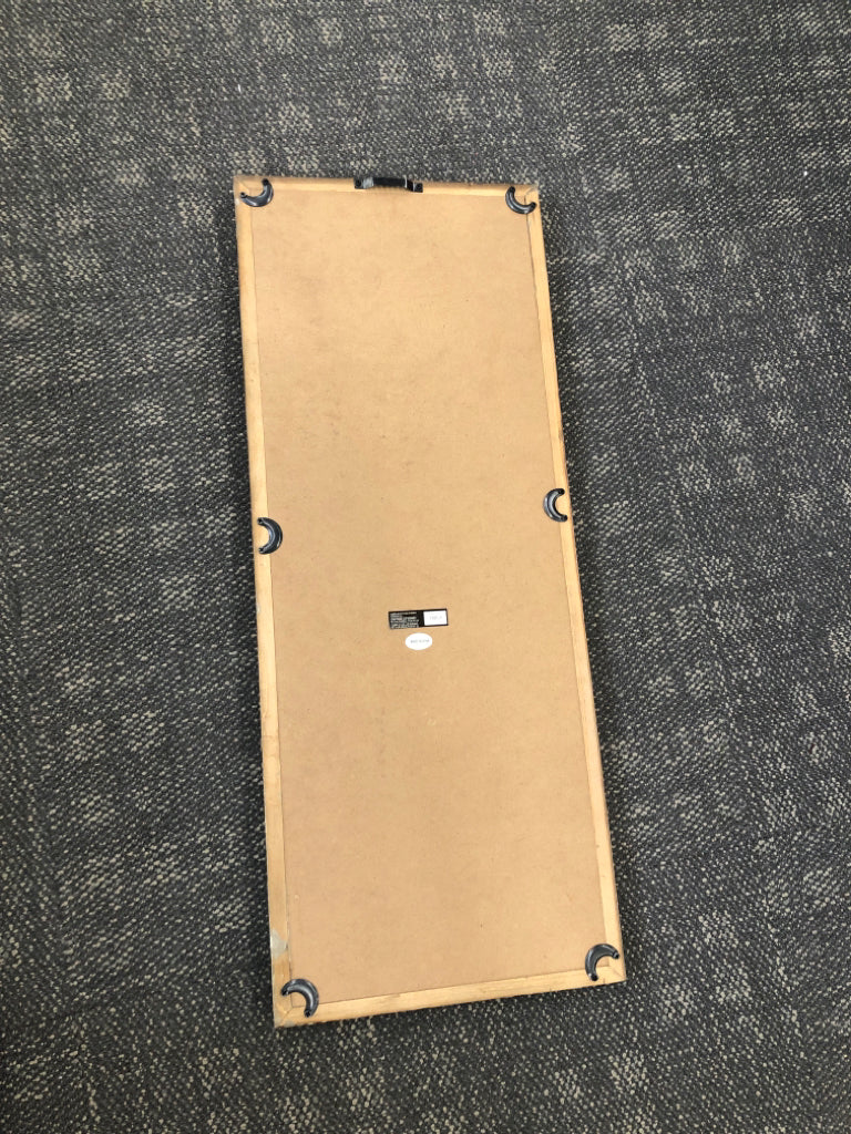 METAL LINED MIRROR W/WOOD BORDER.