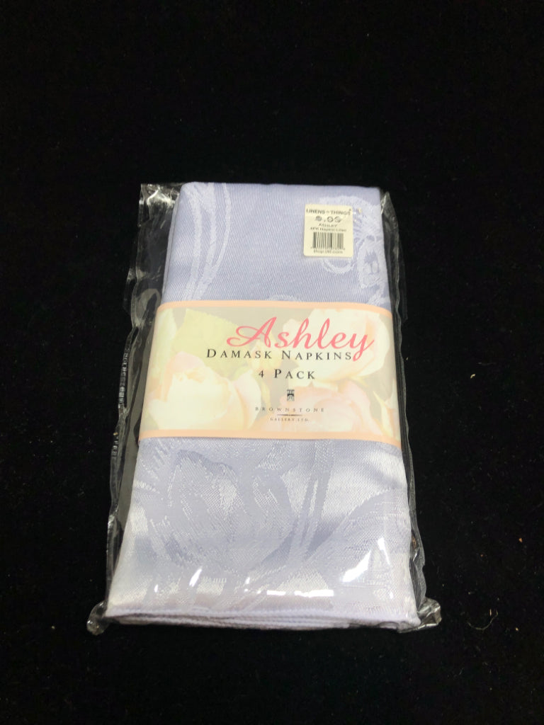4 NIP LIGHT PURPLE DAMASK NAPKINS.