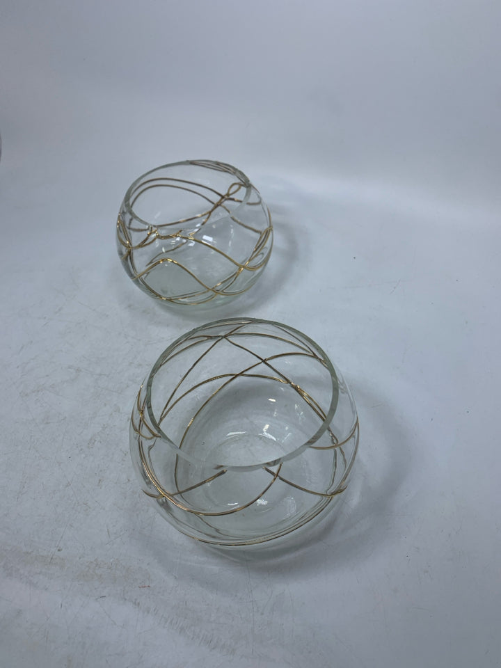 2 CLEAR GLASS CRYSTAL CIRCLE CANDLE HOLDERS W/ GOOD FUSED LINES.