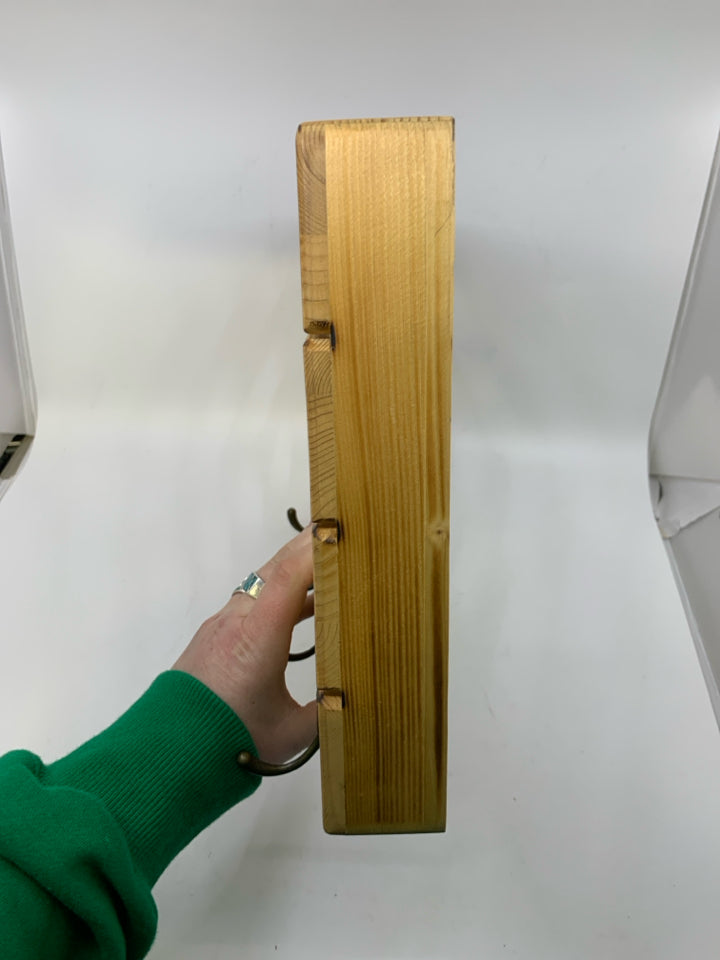 WOOD 18 SLOT SPICE RACK W/ HOOKS.