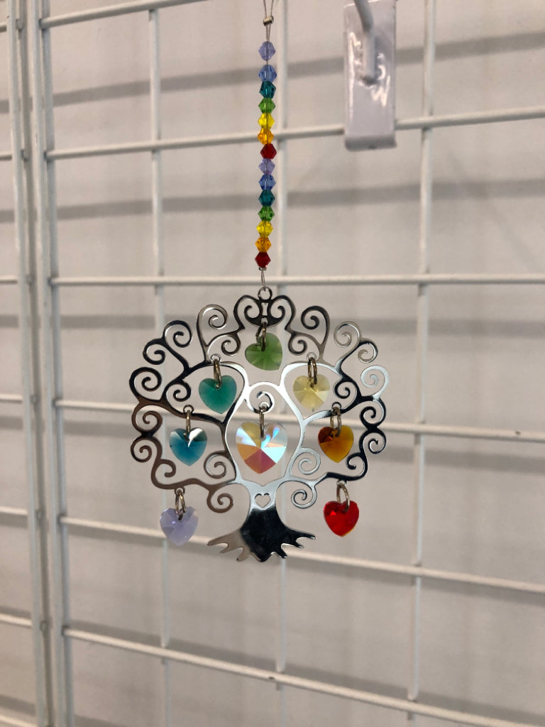 RAINBOW BEADED SUN CATCHER W/METAL TREE HANGING.