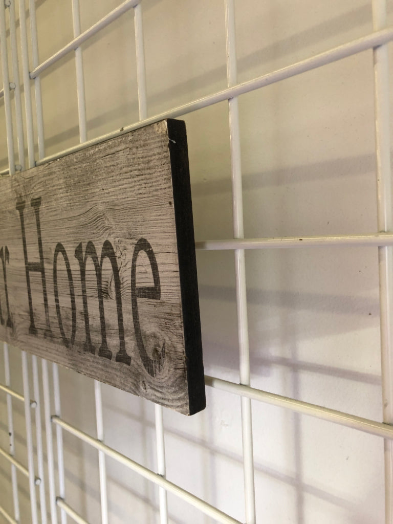 WELCOME TO OUR HOME- GREY FAUX WOOD WALL HANGING.