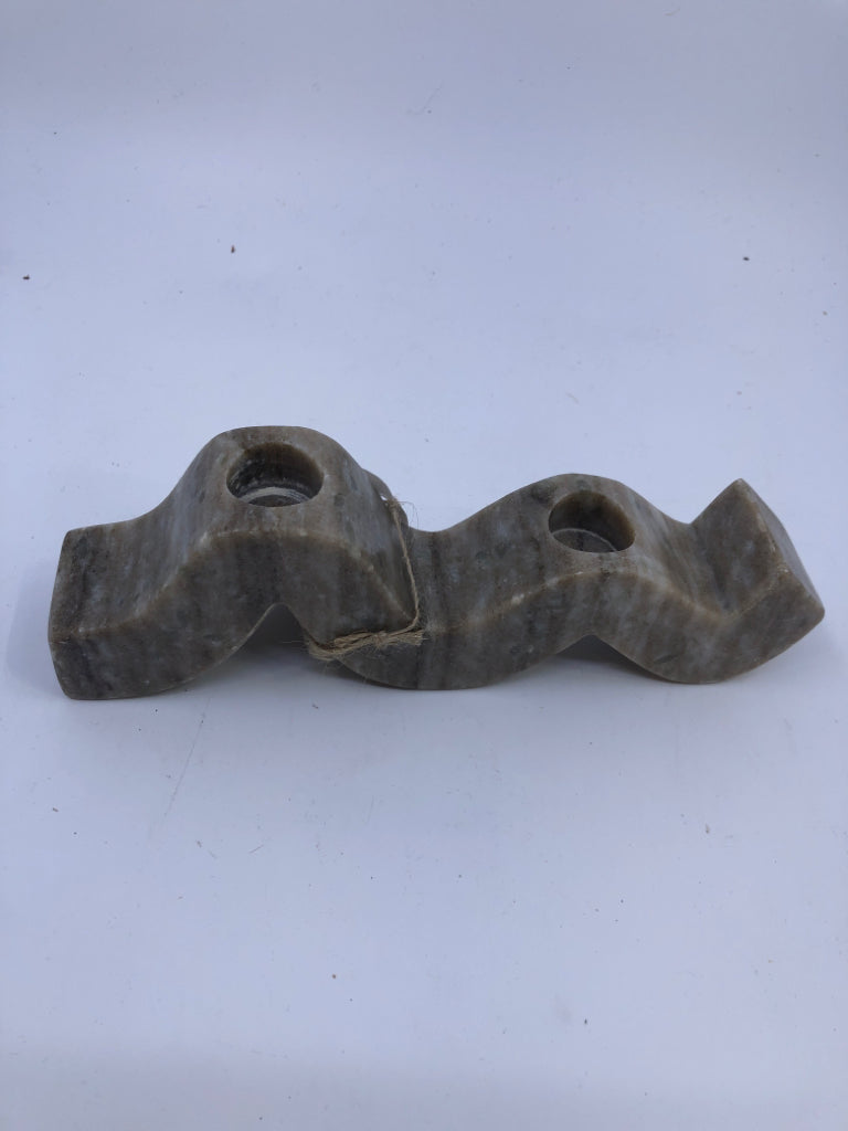 2 STONE WAVY TAPER CANDLE HOLDERS.