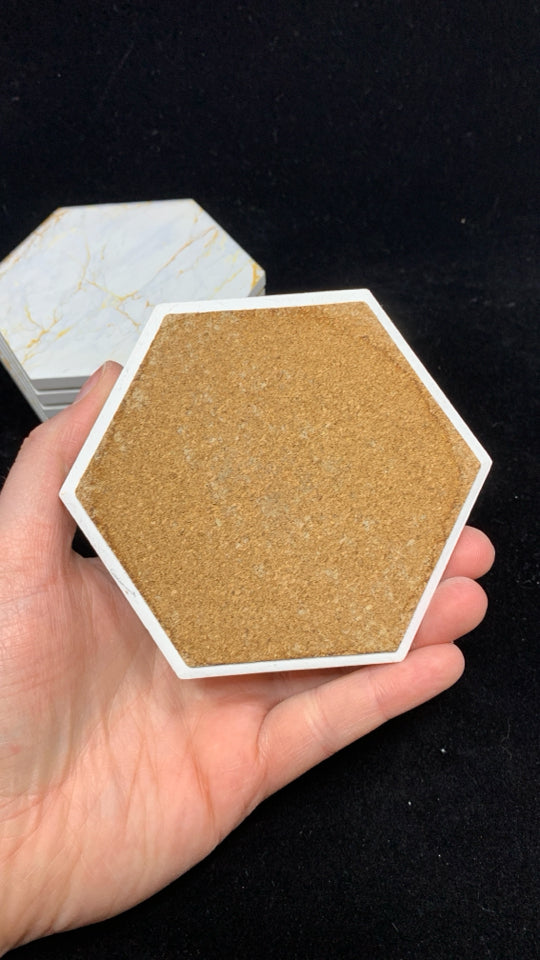 6PC GOLD PAINTED MARBLED COASTERS.
