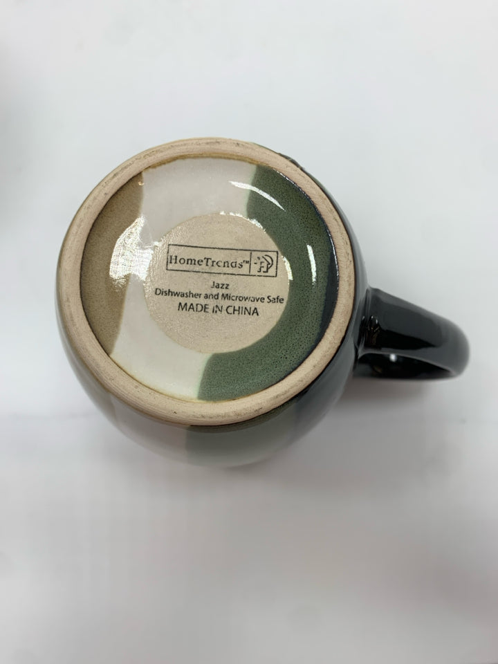 4 TAN/BLACK STRIPE COFFE MUGS.
