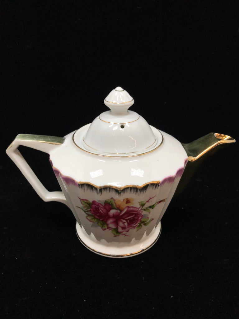 VTG ROSE & GOLD TEAPOT.