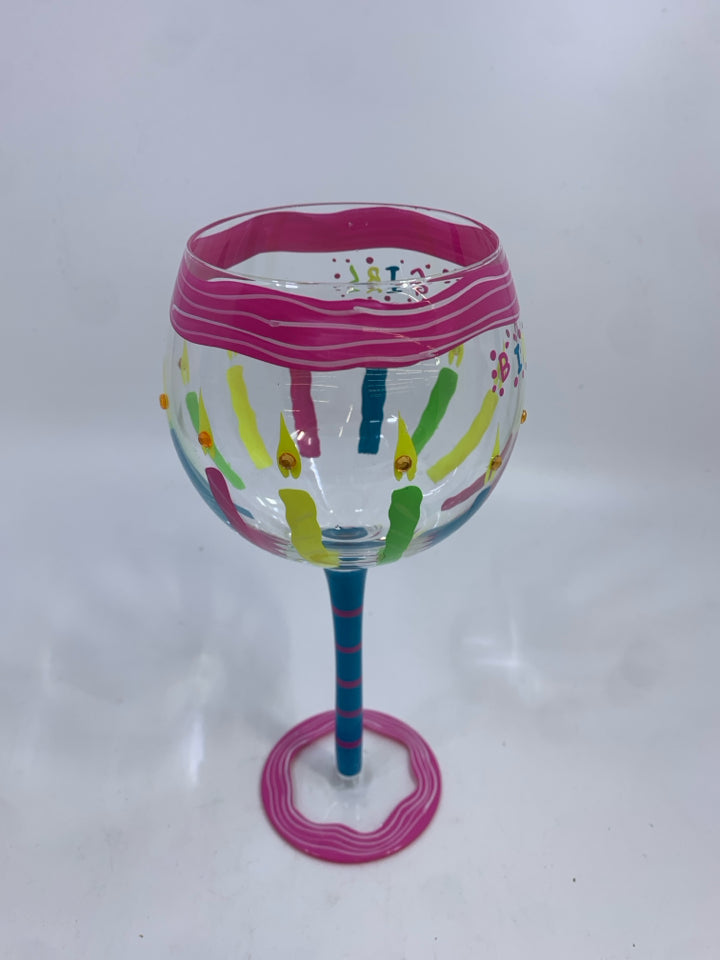 BIRTHDAY GIRL PAINTED WINE GLASS.