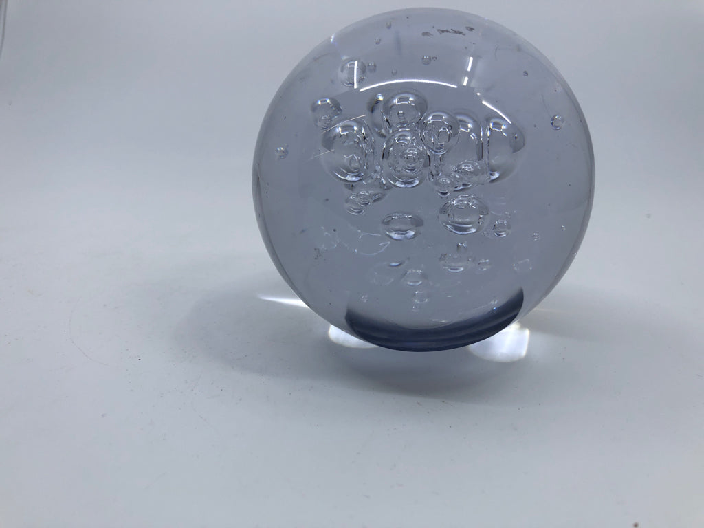 CLEAR GLASS PAPER WEIGHT W BUBBLES.