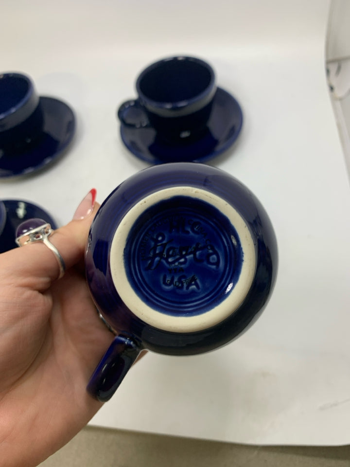 8PC COBALT BLUE TEA CUPS 4 MUGS & 4 SAUCERS.
