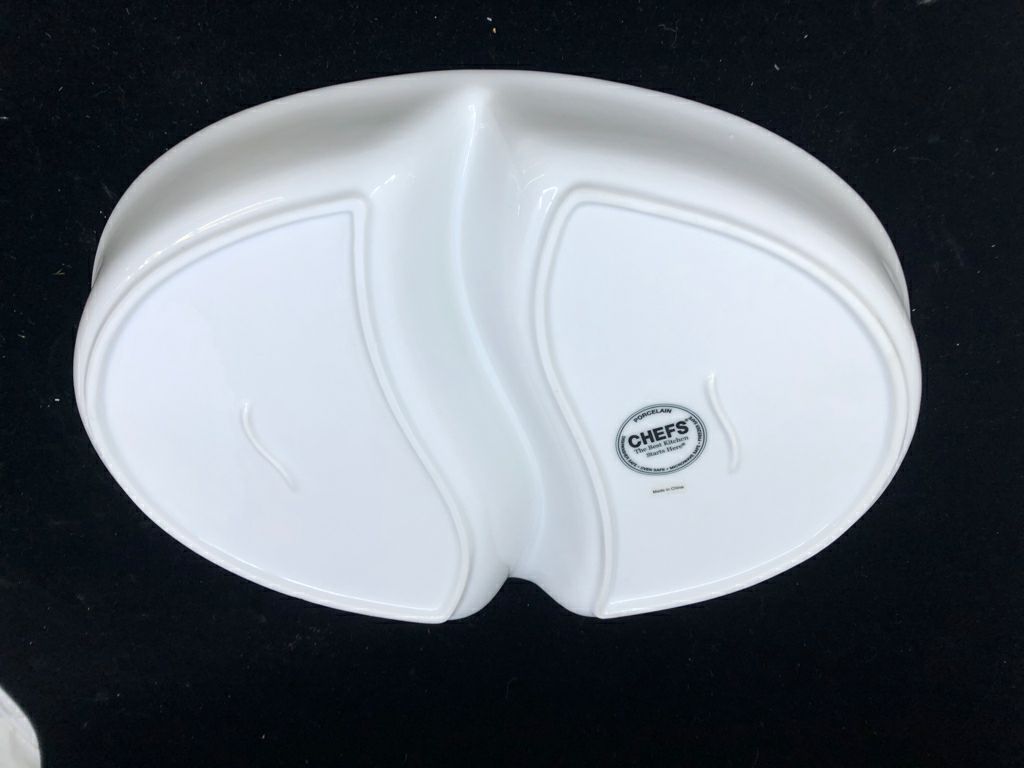 WHITE DIVIDED CERAMIC SERVER.