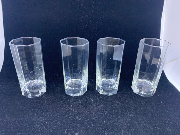 4 RIBBED DECAGON SHAPED GLASSES.