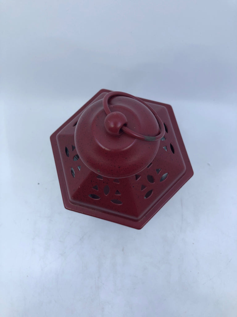 RED TEA LIGHT HOLDING LANTERN.