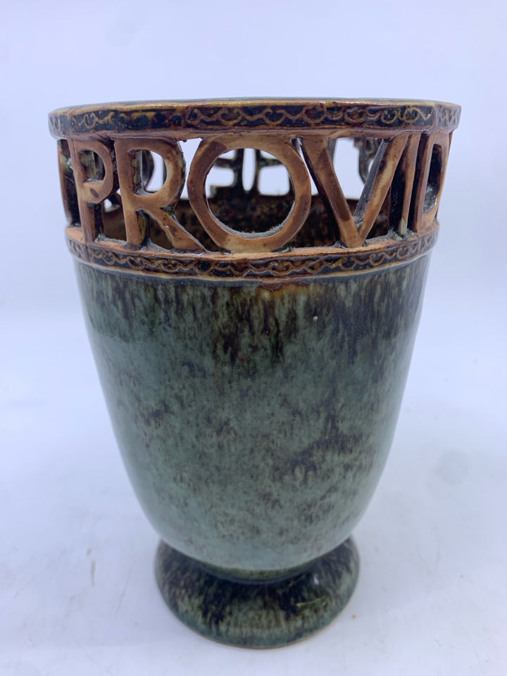 THE LORD PROVIDES GREEN URN STYLE VASE.