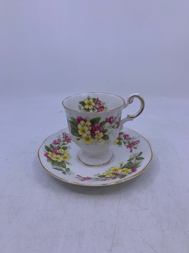 WILD FLOWERS PATTERN BONE CHINA TEACUP/SAUCER.