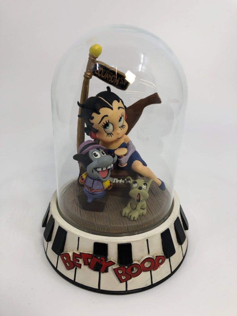 BETTY BOOP "BOURBON STREET" HAND PAINTED SCULPTURE IN GLASS DOME CASE.