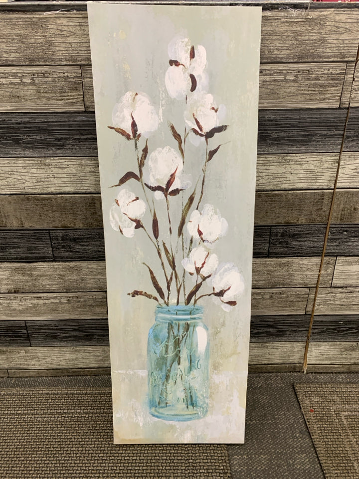WHITE COTTON IN BLUE MASON JAR CANVAS.