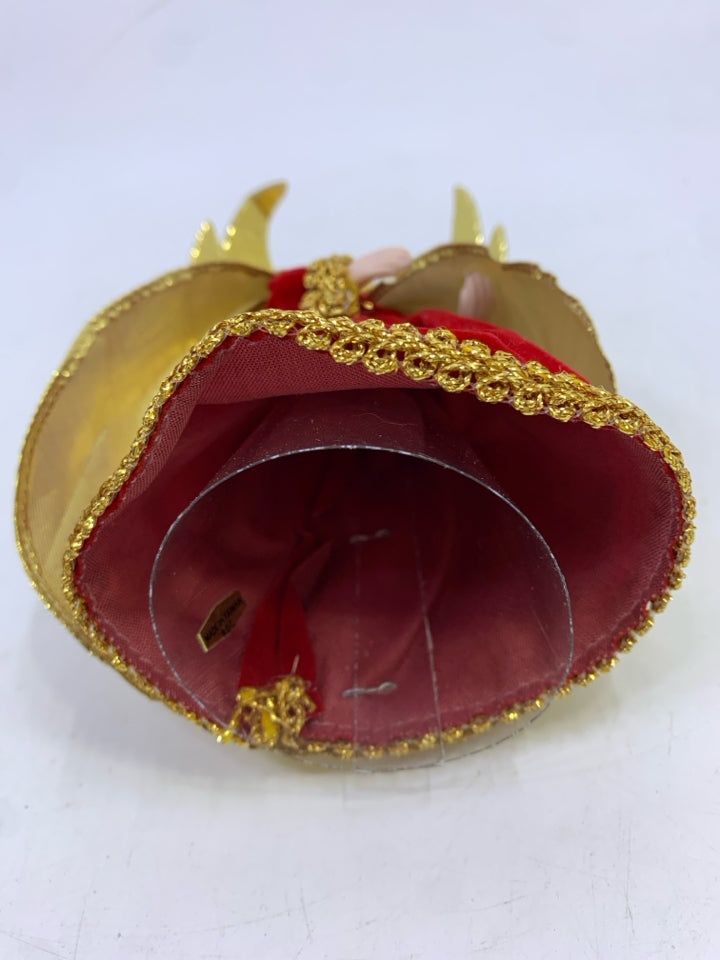MINI RED DRESS GOLD WINGS/CAPE ANGEL TREE TOPPER.
