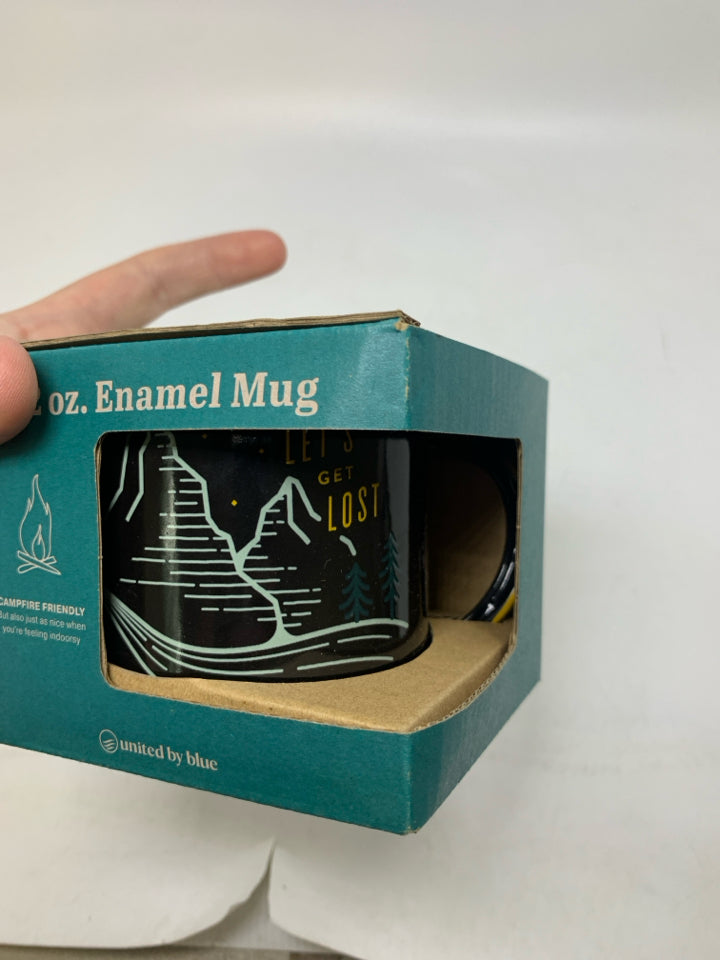 NIB GET LOST ENAMEL MUG.
