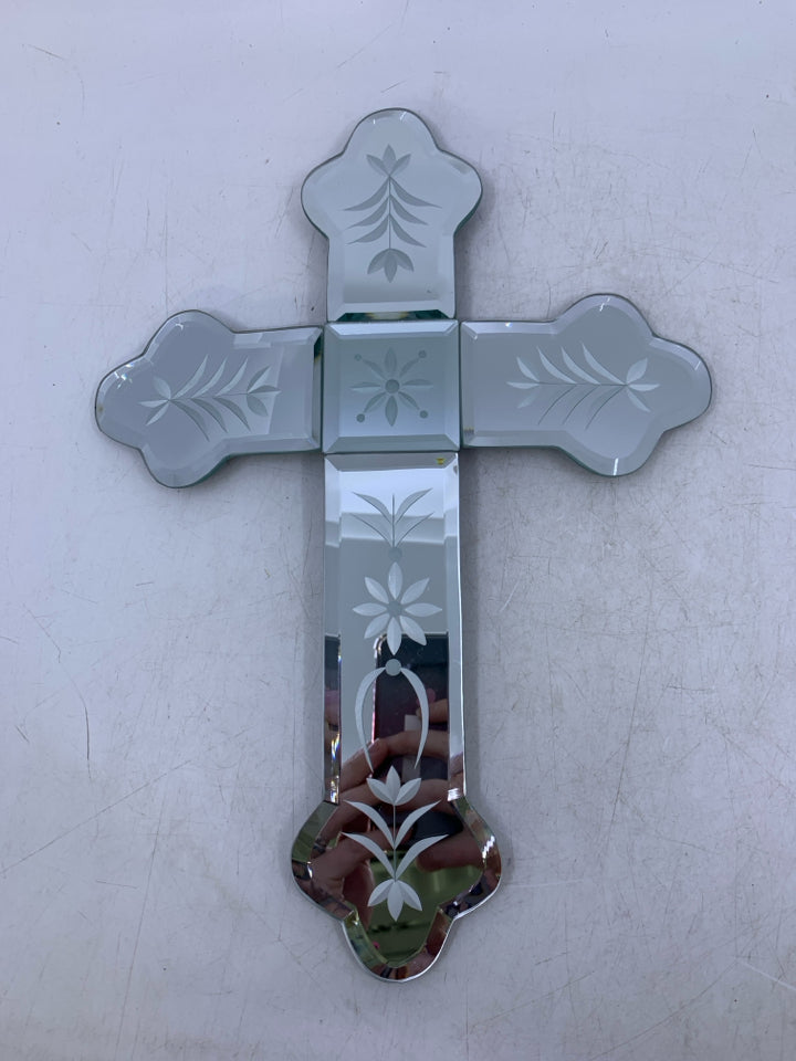 MIRRORED/ETCHED CROSS WALL HANGING.