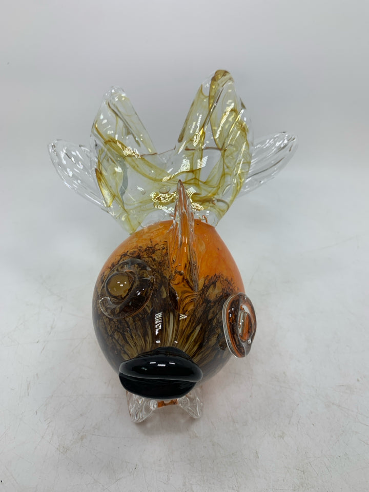 GLASS ORANGE PUFFER FISH.