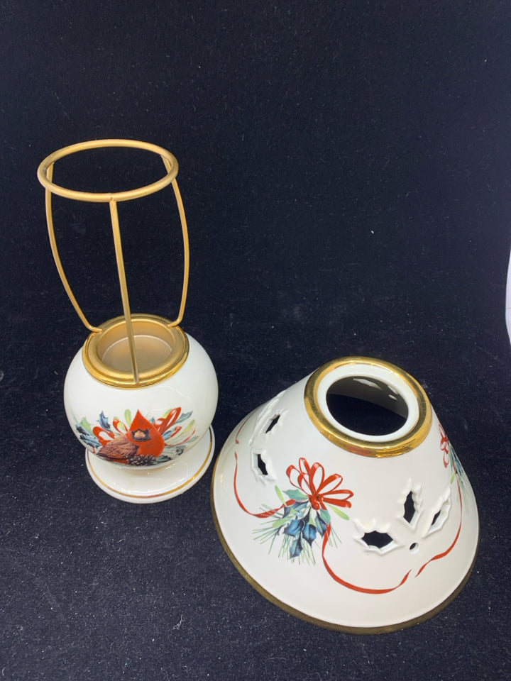 2 PC LENOX TEA LIGHT LAMP W/ CARDINALS.