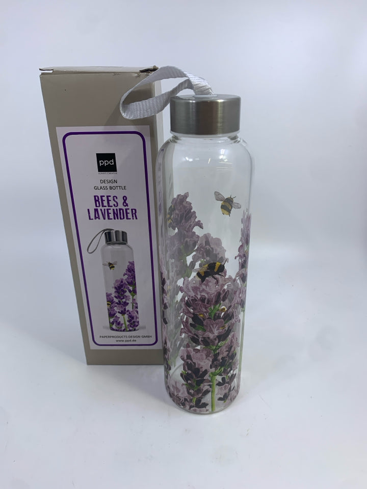 NIB BEES & LAVENDER DESIGN GLASS BOTTLE PPD.