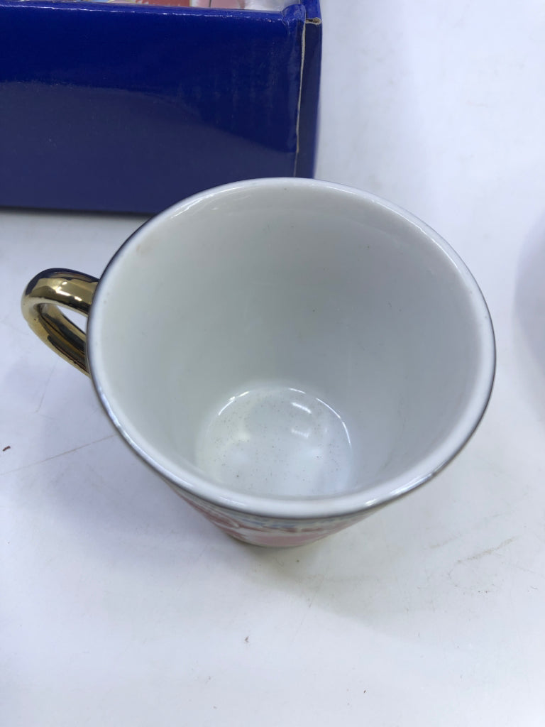 NIB 6 FLORAL CUP AND SAUCER SET.