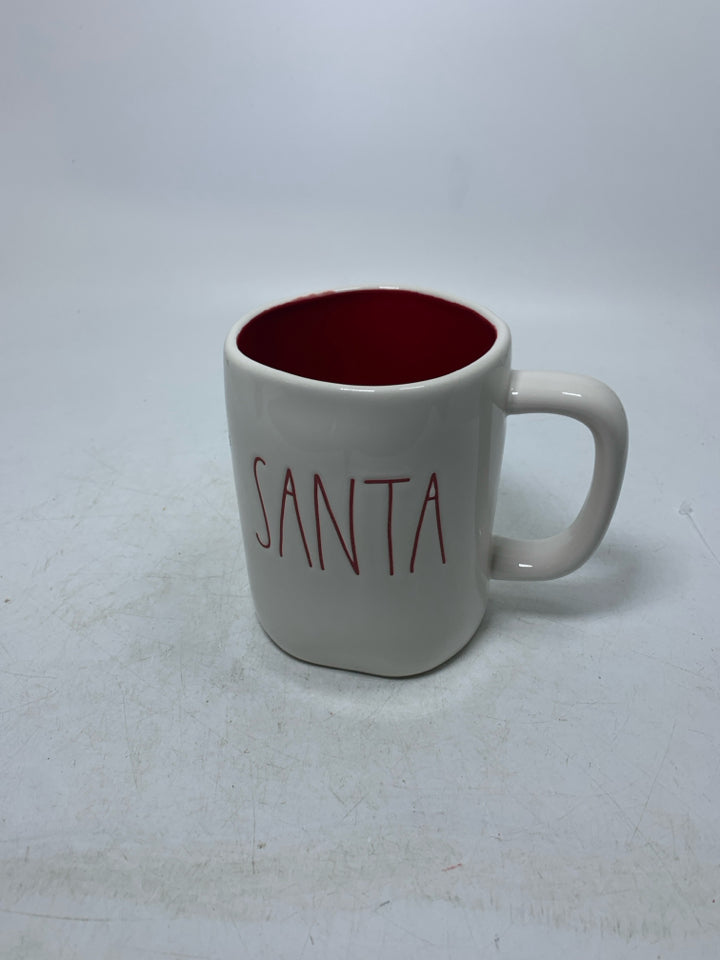 WHITE REA DUNN SANTA W/ RED INSIDE MUG.
