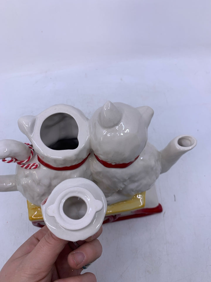 WHITE KITTENS ON SLED TEA POT.