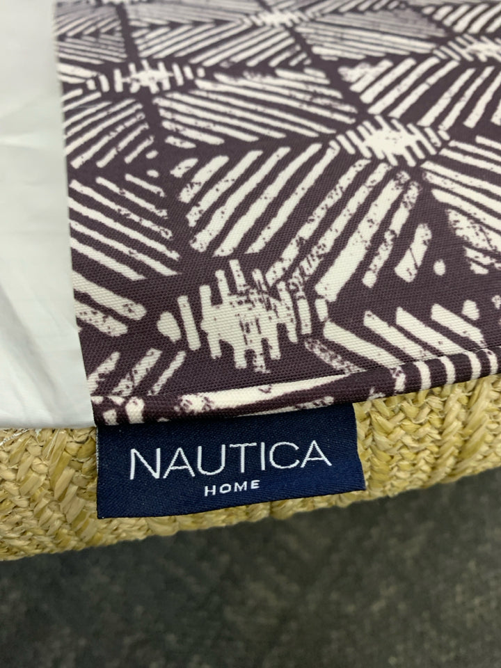OUTDOOR BENCH SEAT CUSHION BROWN & WHITE PATTERN.