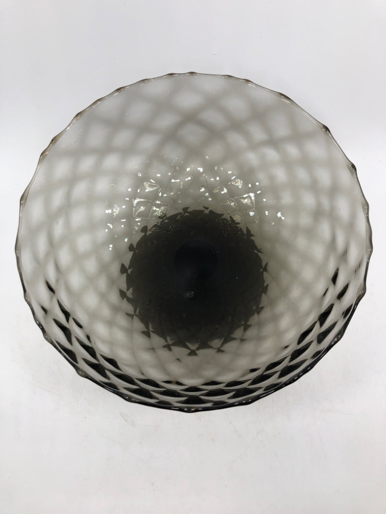 DIAMOND CUT SMOKY GLASS PEDESTAL BOWL.