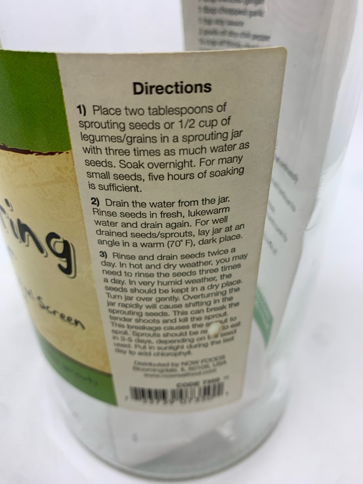 SPROUTING JAR W/DIRECTIONS.