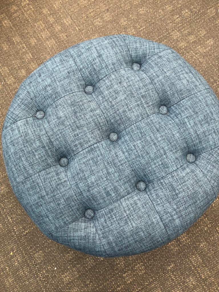 THRESHOLD BLUE CIRCLE OTTOMAN W/ STORAGE.