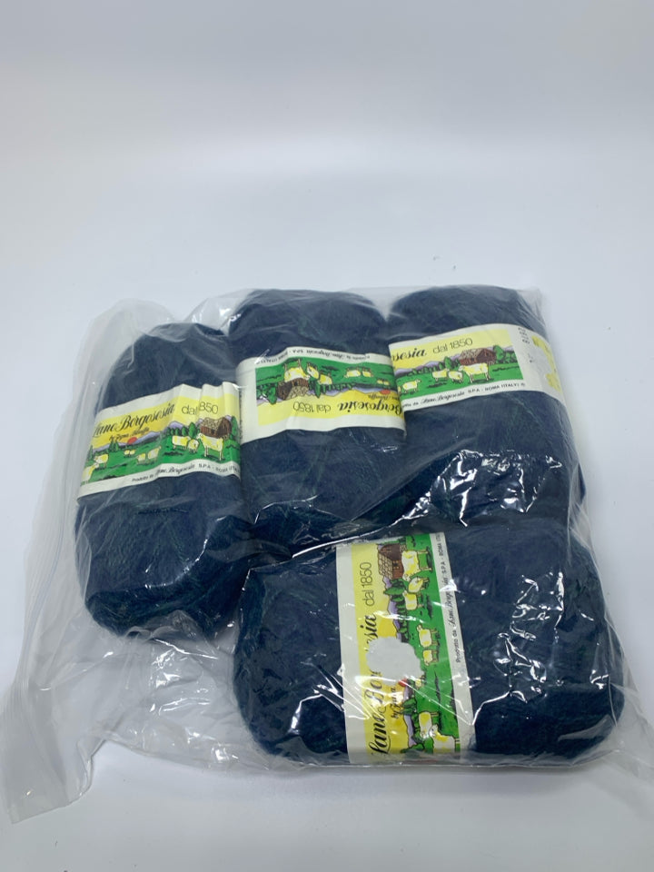 4 DARK BLUE 50% WOOL YARN IN BAG.